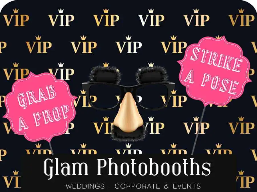 Black Gold VIP Photo Booth Backdrop with Glam Photobooths Logo