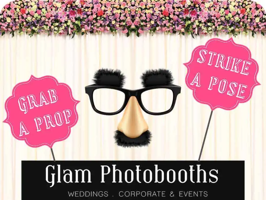 Floral Wedding Photo Booth Backdrop with Glam Photobooths Logo
