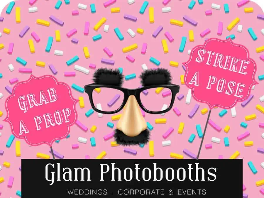 Pink Sprinkles Photo Booth Backdrop with Glam Photobooths Logo