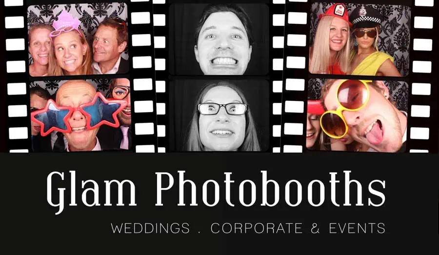 Glam Photobooths photo strip collage with logo