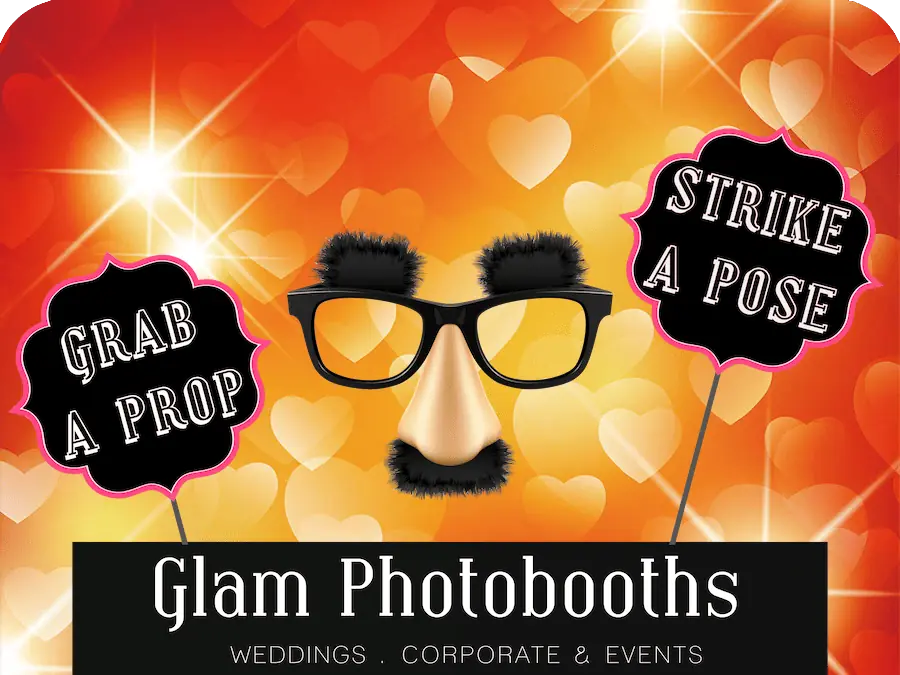 Orange Hearts Photo Booth Backdrop with Glam Photobooths Logo
