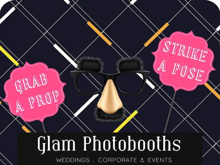 Abstract Black Photo Booth Backdrop with Glam Photobooths Logo
