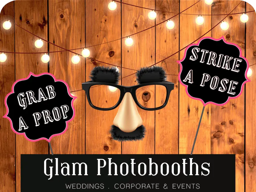 Timber Festoon Photo Booth Backdrop with Glam Photobooths Logo