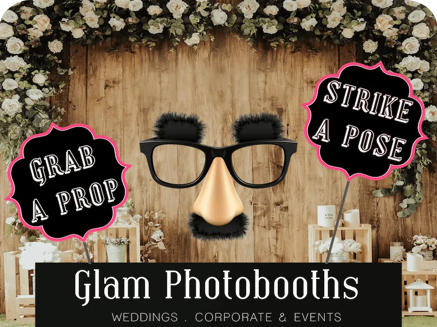Rustic Floral Photo Booth Backdrop with Glam Photobooths Logo