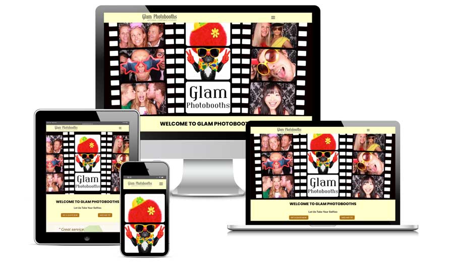 Glam Photobooths new website shown on various devices