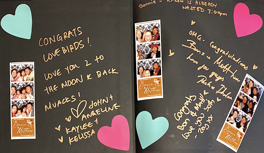Messages of congratulations to the Bride & Groom written in a photo album - Glam Photobooths