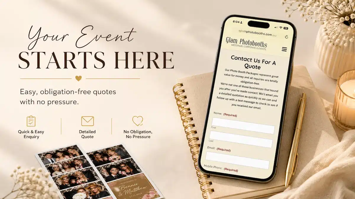 Classic Photo Booth at Flinders Street Station Glam Photobooths online quote page with an easy, obligation-free quote process