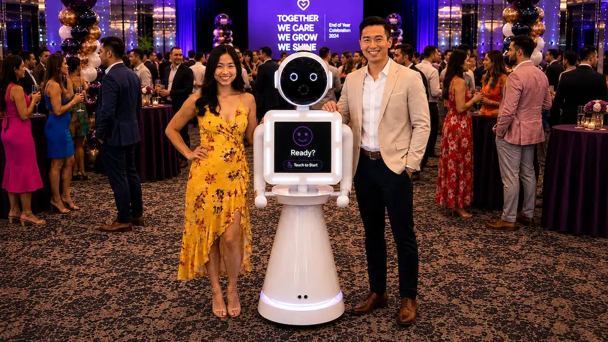 Robot Photo Booth with guests at a corporate event in Melbourne